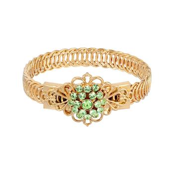 推荐14K Gold Dipped Green Flower Overlay Belt Bracelet商品