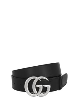 gucci皮带男, Gucci | 40mm Gg Buckle Smooth Leather Belt商品图片 