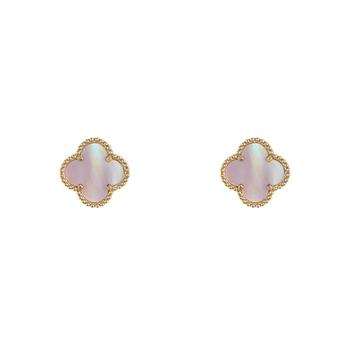 商品Adornia Quatrefoil Pink Mother of Pearl Clover Stud Earrings gold图片