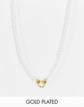 ASOS | ASOS DESIGN 14k gold plated necklace with glass pearls and dolphin pendant商品图片,4.1折