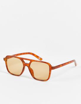 ASOS | ASOS DESIGN aviator sunglasses in tort with light brown lens商品图片,7.5折