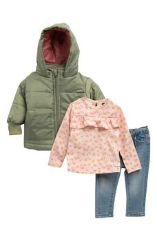 推荐Kids' 3-Piece Quilted Jacket, Long Sleeve Top & Denim Pants Set商品