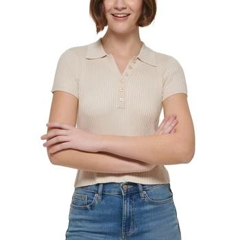 Calvin Klein | Women's Ribbed Quarter-Button Polo Shirt,商家Macy's,价格¥222