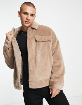 推荐ASOS DESIGN faux fur jacket in beige商品