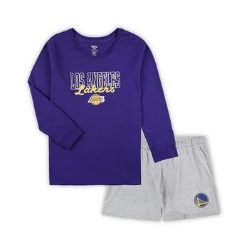 Concepts Sport | Women's Purple, Heather Gray Los Angeles Lakers Plus Size Long Sleeve T-shirt and Shorts Sleep Set,商家Macy's,价格¥524