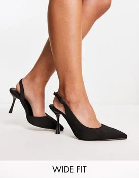 ASOS | ASOS DESIGN Wide Fit Simmer slingback stiletto mid shoes in black 独家减免邮费