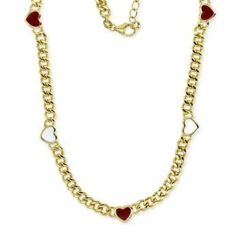 Macy's | Red & White Enamel Heart Curb Link 18" Collar Necklace in 14k Gold-Plated Sterling Silver,商家Macy's,价格¥3086