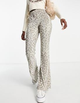 Topshop | Topshop plisse flared trouser in leopard print商品图片,