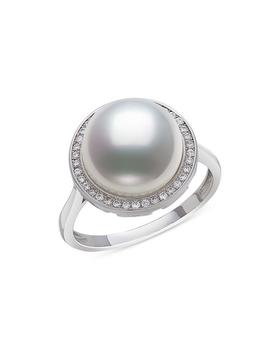 商品Cultured Freshwater Pearl & Diamond Halo Ring in 14K White Gold - 100% Exclusive图片