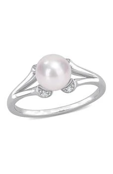 DELMAR | Sterling Silver Created White Sapphire & 7 - 7.5mm White Freshwater Cultured Pearl Split-Shank Ring,商家Nordstrom Rack,价格¥450