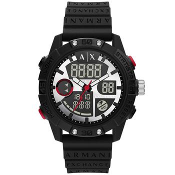 Armani Exchange | Men's Analog-Digital Black Silicone Strap Watch, 46mm商品图片,
