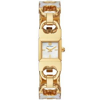 tory burch double lee, Tory Burch | Women's Double T-Link White & Gold-Tone Stainless Steel Bracelet Watch 22mm商品图片 