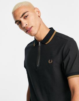 fred perry polo衣服, Fred Perry | Fred Perry half zip polo shirt in black商品图片 