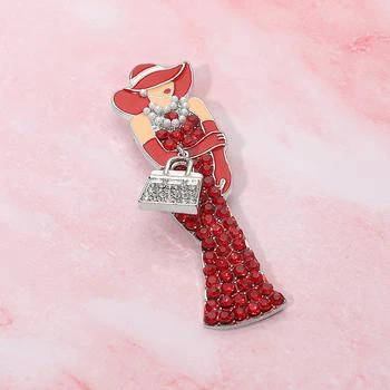 FASHNZFAB | Rhinestone Paved Elegant Lady with Handbag and Pearls Pin Brooch,商家Premium Outlets,价格¥244