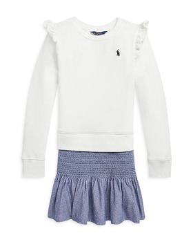 Ralph Lauren | Girls' Chambray & Fleece Sweatshirt Dress - Little Kid, Big Kid商品图片,6折