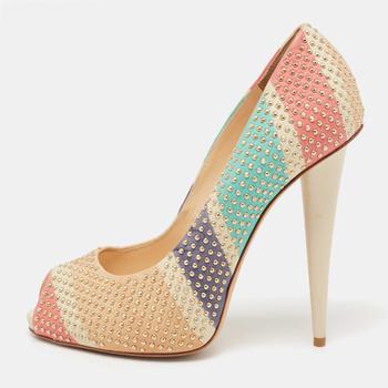 [二手商品] Giuseppe Zanotti | Giuseppe Zanotti Multicolor Studded Leather Peep-Toe Pumps Size 38商品图片,6.8折, 满1件减$100, 满减