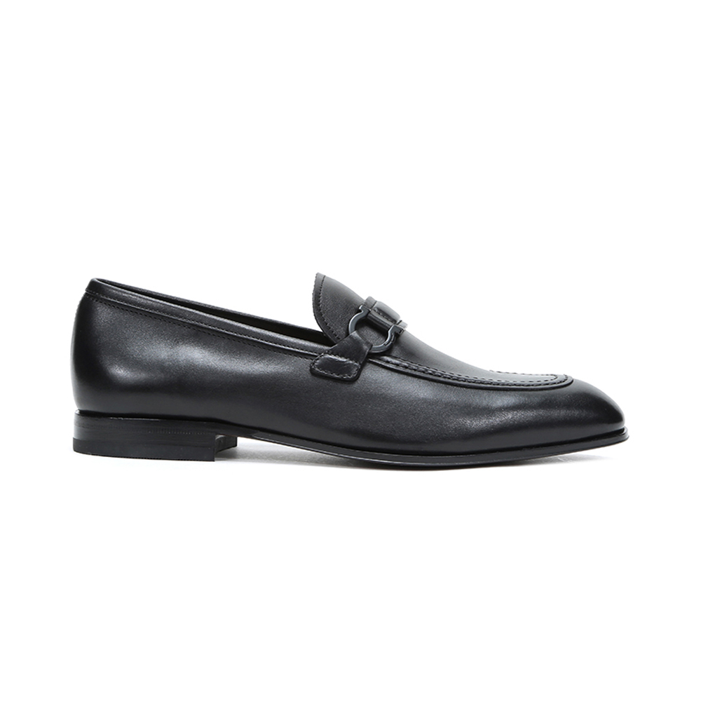 菲拉格慕男鞋板鞋, Salvatore Ferragamo | SALVATORE FERRAGAMO 男士黑色AUSTIN系列牛皮GANCINI莫卡辛鞋皮鞋 0705680商品图片 独家减免邮费