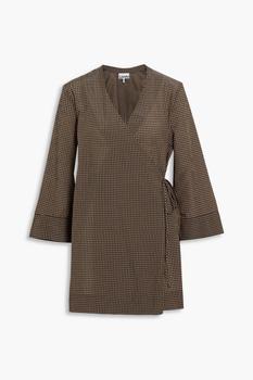 Ganni, Ganni | Gingham seersucker mini wrap dress商品图片 4.4折