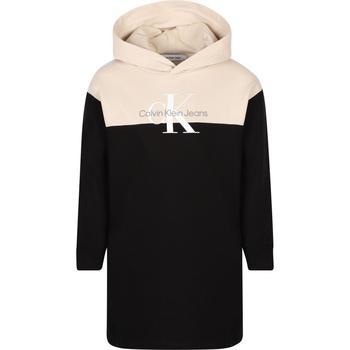 ck卫衣多少钱, Calvin Klein | Color block logo hoodie dress in black and cream商品图片 