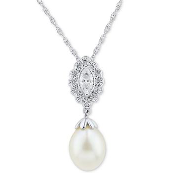 商品Arabella | Cultured Freshwater Pearl (8-8-1/2mm) & Cubic Zirconia 18" Pendant Necklace in Sterling Silver,商家Macy's,价格¥342图片