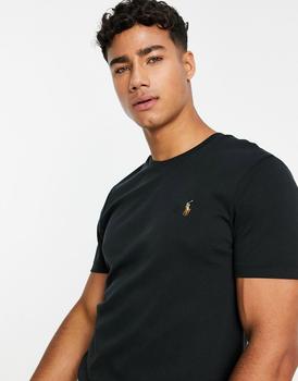推荐Polo Ralph Lauren pima cotton slim fit t-shirt in black with multi pony logo商品