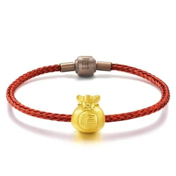 CHOW SANG SANG | CHOW SANG SANG 999 24K Solid Gold Blessing Bracelet, Fortune Bag Charm Red Bracelet for Women 89197C,商家Amazon US selection,价格¥2600