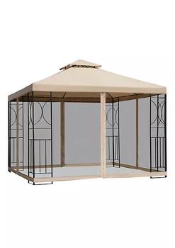 商品Outsunny | 10' x 10’ Steel Outdoor Patio Gazebo Canopy with Privacy Mesh Curtains Weather Resistant Roof and Storage Trays,商家Belk,价格¥2134图片