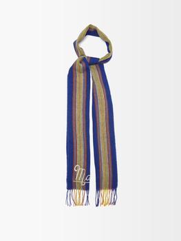 推荐Logo-embroidered striped linen scarf商品