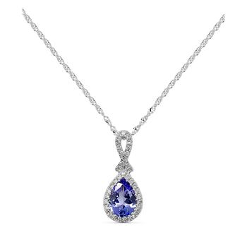 商品Macy's | Tanzanite (5/8 ct. tw.) & Diamond (1/10 ct. t.w.) Pear Halo Pendant Necklace in 14k White Gold, 16" + 2" extender,商家Macy's,价格¥3799图片