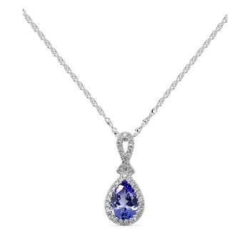 Macy's | Tanzanite (5/8 ct. tw.) & Diamond (1/10 ct. t.w.) Pear Halo Pendant Necklace in 14k White Gold, 16" + 2" extender,商家Macy's,价格¥7354