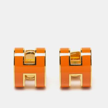推荐Hermès Orange Lacquer Gold Plated Pop H Earrings商品