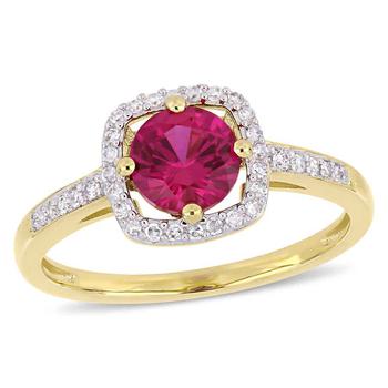 商品Amour | 1 CT TGW Created Ruby and 1/7 CT TW Diamond Halo Ring in 10k Yellow Gold JMS005031,商家Jomashop,价格¥1867图片