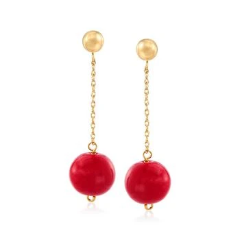 Ross-Simons | Ross-Simons 10.5-11mm Red Coral Bead Drop Earrings in 14kt Yellow Gold 5.8折, 独家减免邮费