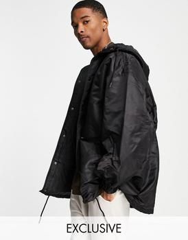推荐COLLUSION polyester oversized coat with hood in black - BLACK商品