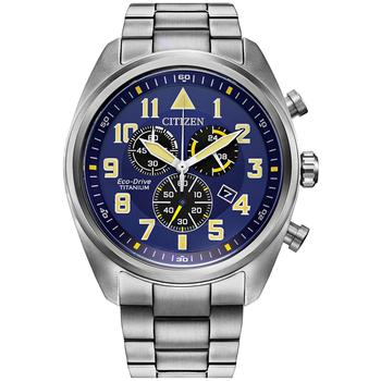 Citizen | Eco-Drive Men's Chronograph Garrison Silver-Tone Titanium Bracelet Watch 44mm商品图片,6.4折