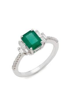 商品Effy | 14K White Gold, Emerald & Diamond Ring,商家Saks OFF 5TH,价格¥13015图片