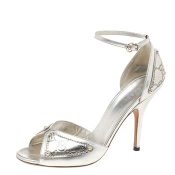 推荐Gucci Metallic Gold/Silver Guccissima Leather Ankle Strap Sandals Size 38.5商品