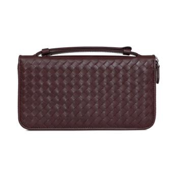 商品Bottega Veneta | BOTTEGA VENETA 男士红褐色编织皮革拉链长款钱包 169730-V4651-5023,商家Beyond Chinalux,价格¥2805图片