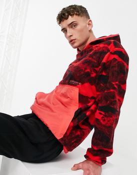 推荐adidas Originals Adventure fleece hoodie in red with mountain print商品