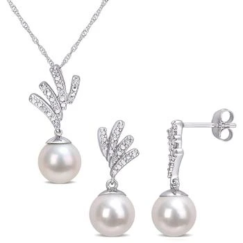 Mimi & Max | Mimi & Max 8-8.5mm Cultured Freshwater Pearl and 1/10ct TDW Diamond Pendant and Earring Set in 10k White Gold,商家Premium Outlets,价格¥2908