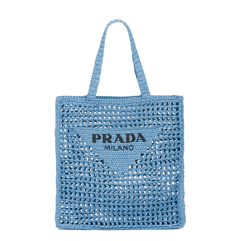 Prada | PRADA/普拉达 22新款 女士天蓝色酒椰纤维解构式单肩手提镂空托特包商品图片,额外9.5折, 包邮包税, 额外九五折