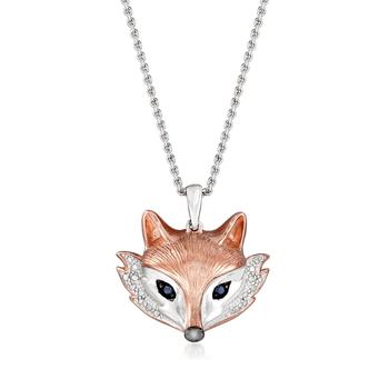 商品Ross-Simons Two-Tone Sterling Silver Fox Pendant Necklace With Diamond and Sapphire Accents图片