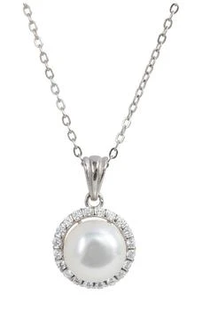 Savvy Cie Jewels | Sterling Silver Cultured Freshwater Pearl Halo Pendant Necklace,商家Nordstrom Rack,价格¥369