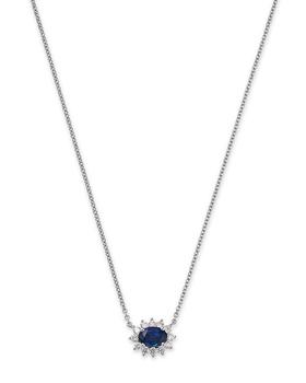 商品Blue Sapphire & Diamond Starburst Halo Pendant Necklace in 18K White Gold, 18" - 100% Exclusive图片