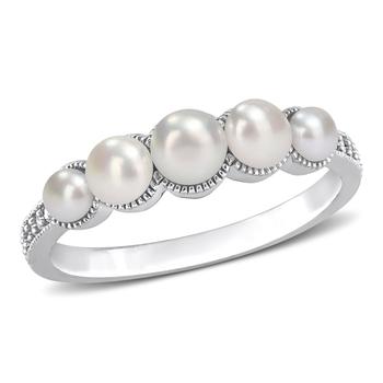 商品Cultured Freshwater Pearl and Diamond Accent Halo Five Stone Ring in 14k White Gold,商家Premium Outlets,价格¥1957图片