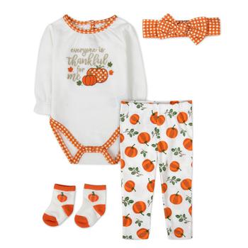 商品Baby Essentials | Baby Girls Layette Thankful Bodysuit, Pant, Headband and Socks, 4 Piece Set,商家Macy's,价格¥134图片