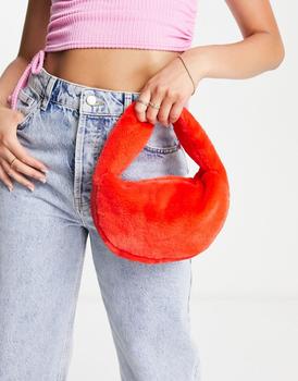 ASOS | ASOS DESIGN clutch bag in faux fur in red商品图片,额外9.5折, 额外九五折