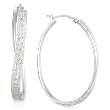 Macy's | Textured Wavy Oval Hoop Earrings in 14k White Gold Over Sterling Silver,商家Macy's,价格¥442