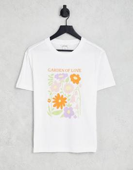 Monki cotton garden print t-shirt in white - WHITE product img