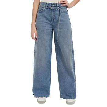 Calvin Klein Jeans Women's Cut-Hem High-Rise Wide-Leg Belted Cotton Denim Jeans